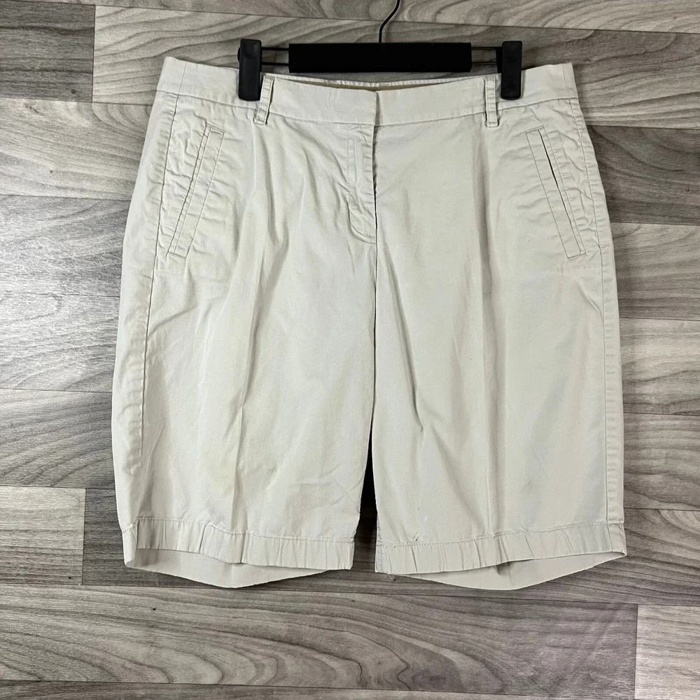 J.Crew Chino‎ Shorts Mens 32 Beige Khaki Stretch Flat Front Pockets Zip Casual
